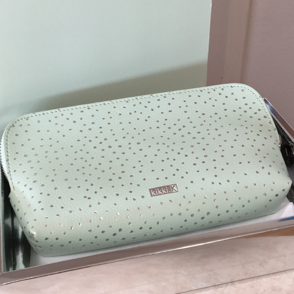 NEW Kikki Mint Green Leather Pouch Makeup Pen Case
